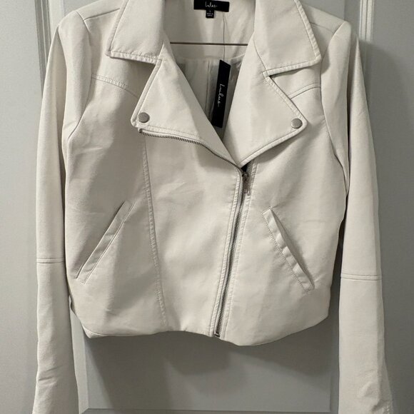 Lulu's Faux Leather White Moto Jacket - Picture 2 of 4